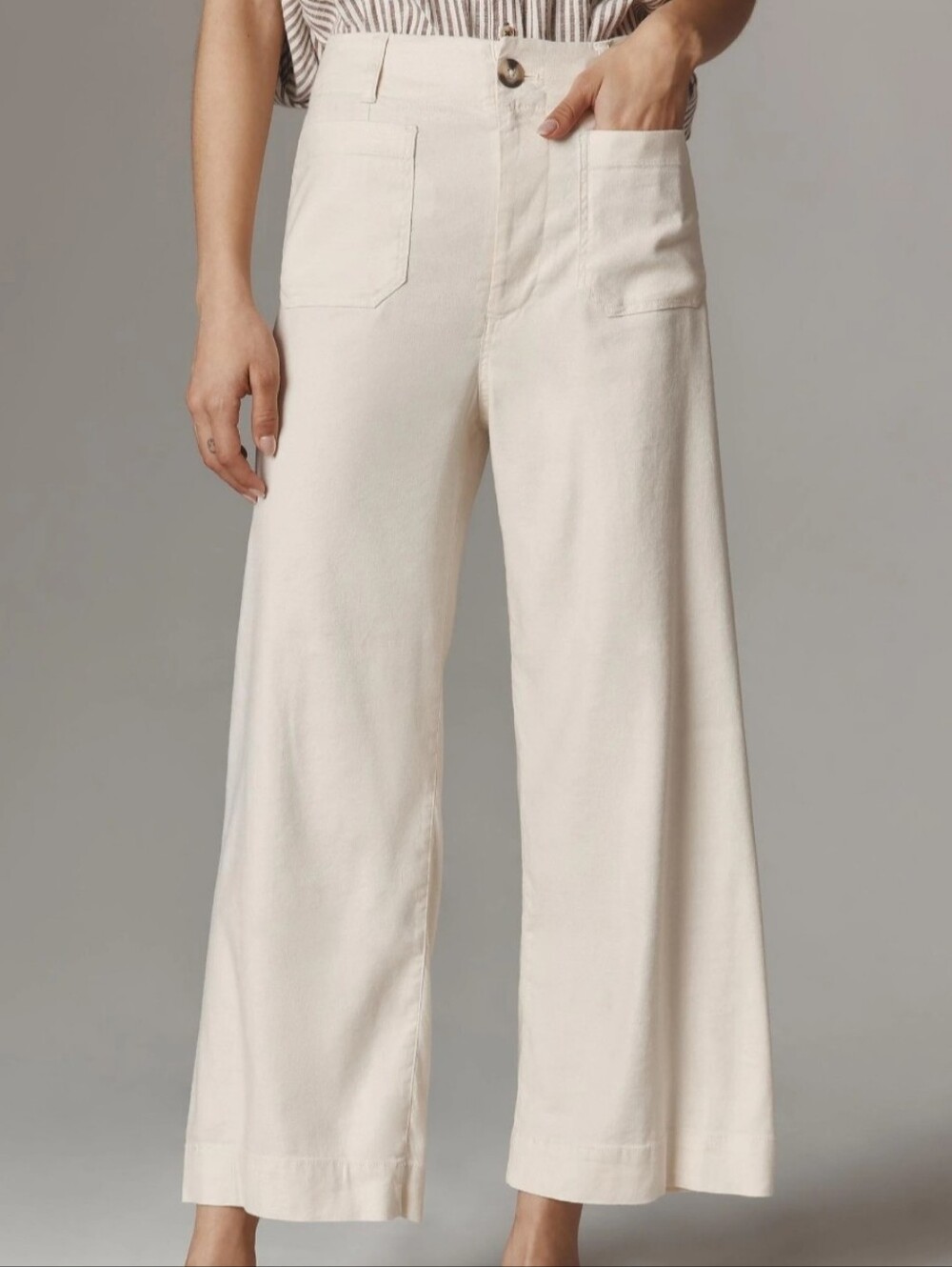 Anthropologie Maeve White Corduroy The Collette Pants Wide Leg Crop